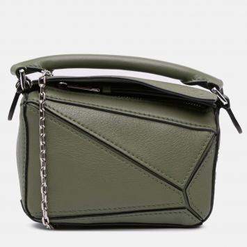 Pre Owned Loewe Green Nano Calfskin Puzzle Satchel