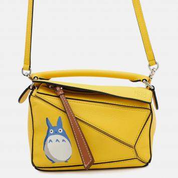 Pre Owned Loewe Puzzle Bag Ghibli Collaboration Totoro Yellow Leather Size Mini