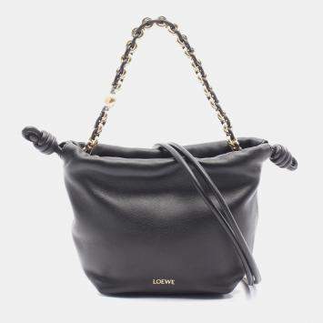 Pre Owned Loewe Flamenco Mini Black Leather Shoulder Bag