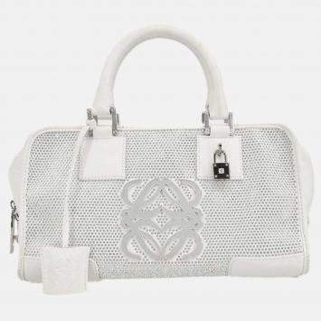 Pre Owned Loewe Amazona 28 White Leather Sequins Handbag