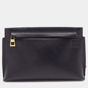 Pre Owned Loewe Black/Orange Leather and Patent Leather Anagram T Pouch