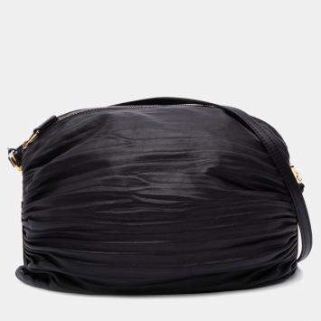 Pre Owned Loewe Black Pleated Nappa Bracelet Pouch
