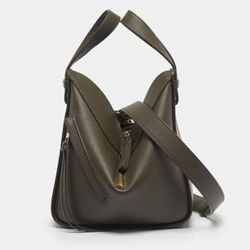 Pre Owned Loewe Olive Green Leather Small Hammock Shoulder Bag