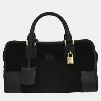 Pre Owned Loewe Black Suede Leather Amazona 28 Handbag
