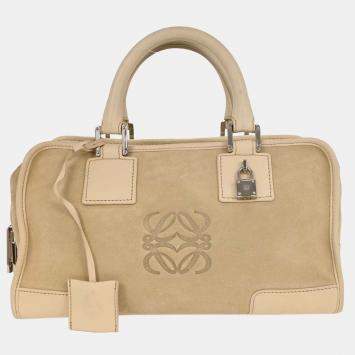Pre Owned Loewe Beige Suede Amazona 28 Handbag