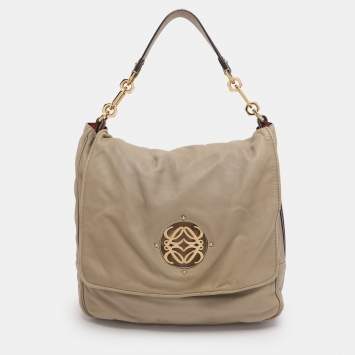 Pre Owned Loewe Olive/Burgundy Karung and Leather Anagram Shoulder Bag