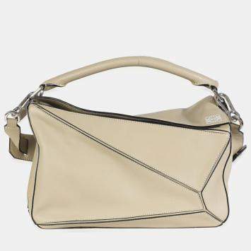 Pre Owned Loewe Sand Smooth Calfskin Medium Puzzle Bag