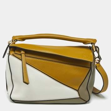 Pre Owned Loewe Tri Color Leather Small Puzzle Top Handle Bag