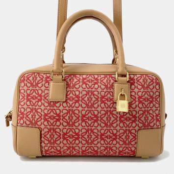 Pre Owned Loewe Amazona 23 Anagram Beige/Red Canvas Leather Size 23