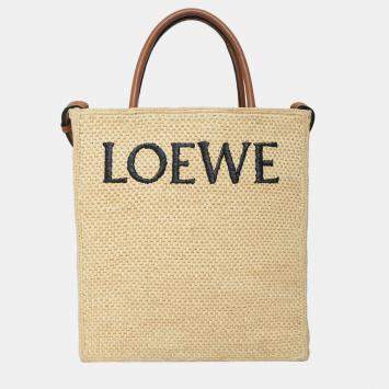 Pre Owned Loewe Logo Raffia Tote Bag