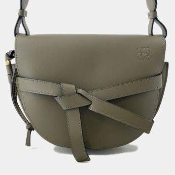 Pre Owned Loewe Gate Dual Shoulder Bag Olive Green Calf Leather Size Small