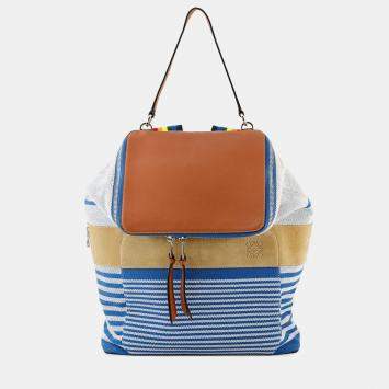 Pre Owned Loewe Goya Anagram Backpack Blue/White/Brown Canvas Leather