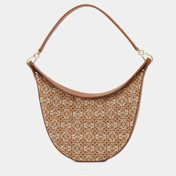 Pre Owned Loewe Repeat Anagram Luna One Shoulder Bag Tan Canvas Leather