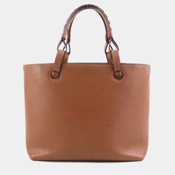 Pre Owned Loewe Handbag Shoulder Bag Anagram Leather Brown