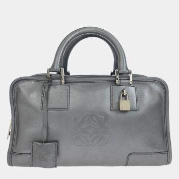 Pre Owned Loewe Silver Lambskin Amazona 28 Handbag