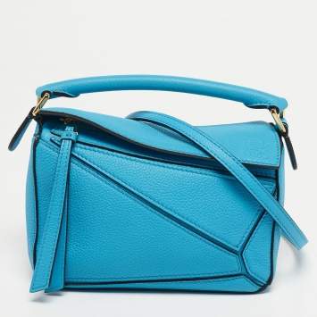 Pre Owned Loewe Puzzle Mini Blue Leather Shoulder Bag