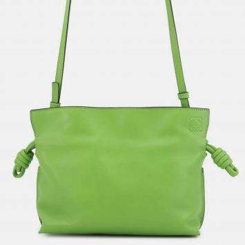 Pre Owned Loewe Flamenco Knot Shoulder Bag Green Calf Leather Size Mini