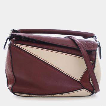 Pre Owned حقيبة ساتشل لويفي أحجية جلد عجل ثنائي اللون أحمر صغيرة