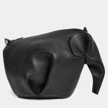 Pre Owned Loewe Black Leather Elephant Bag with Strap