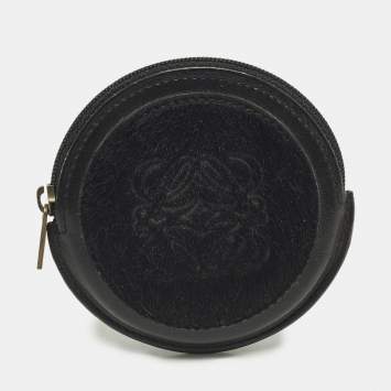 مملوكة مسبقًا Loewe Anagram Black Calf Hair and Leather Coin Purse