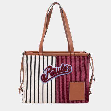 مملوكة مسبقًا حقيبة لويفي بولاس إيبيزا المخططة من القماش الكبيرة باللون الأحمر