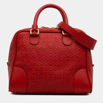 Pre Owned Loewe Red Anagram Embossed Leather Amazona 75