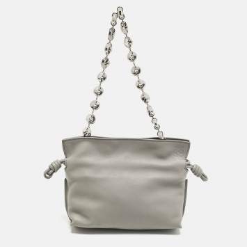 Pre Owned Loewe Flamenco Grey Leather Shoulder Bag