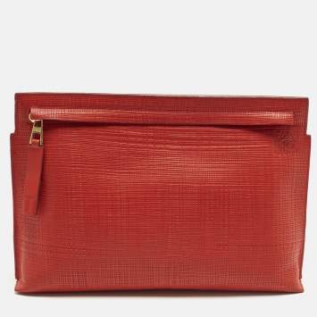 Pre Owned Loewe T Red Leather Pouch