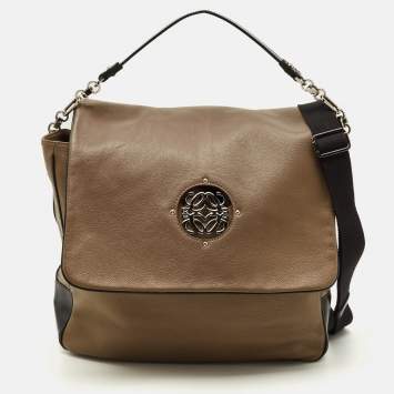 Pre Owned Loewe Maia Anagram Beige/Black Leather Messenger Bag