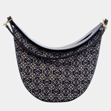 Pre Owned Loewe Black Small Anagram Canvas Luna Hobo