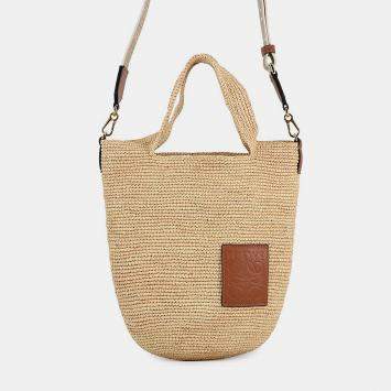Pre Owned Loewe Slit Bag 2Way Handbag Natural/Tan Raffia Size Mini