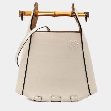 Pre Owned Loewe White Calfskin Bamboo Bucket Bag