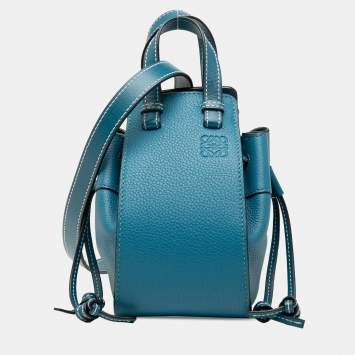 Pre Owned Loewe Blue Mini Leather Drawstring Hammock Bag