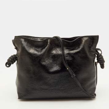 Pre Owned Loewe Flamenco Knot Black Patent Leather Drawstring Shoulder Bag