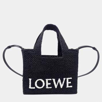 Pre Owned Loewe Raffia Black Font Tote Bag Small