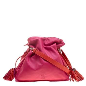 Pre Owned Loewe Pink/Coral Leather Flamenco Shoulder Bag