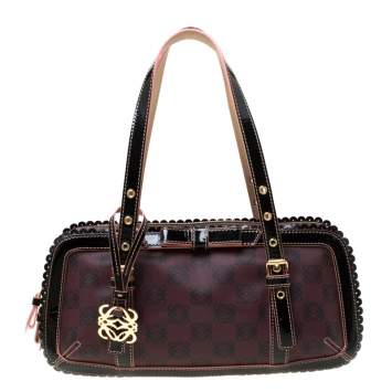 Pre Owned Loewe Purple/Black Momogram PVC and Patent Leather Satchel