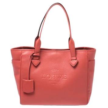 Pre Owned Loewe Coral Orange Leather Heritage Tote