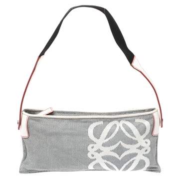 Pre Owned Loewe Grey/White Canvas and Leather Small Shoulder Bag