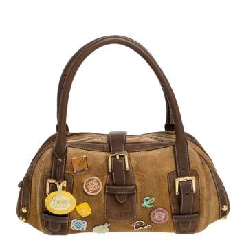Pre Owned Loewe Brown Badge Suede and Leather 160th Anniversary Satchel