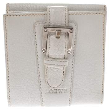 Pre Owned Loewe White Leather Compact Wallet