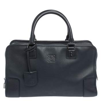 Pre Owned Loewe Dark Navy Leather Amazona Satchel