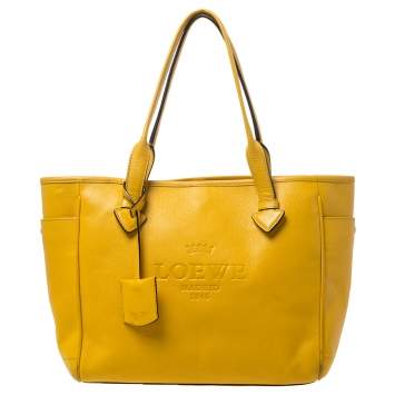 Pre Owned Loewe Yellow Leather Shopper Tote