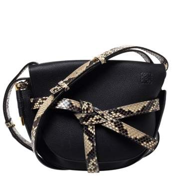 Pre Owned Loewe Black Leather and Python Gate Crossbody Bag
