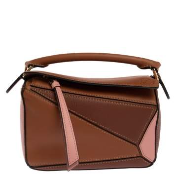 Pre Owned Loewe Tri Color Leather Mini Puzzle Shoulder Bag