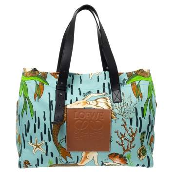 Pre Owned Loewe x Paula's Multicolor Ibiza Mermaid Canvas and Leather Tote 