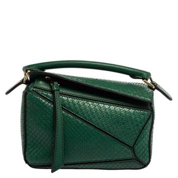 Pre Owned Loewe Green Python Small Puzzle Satchel