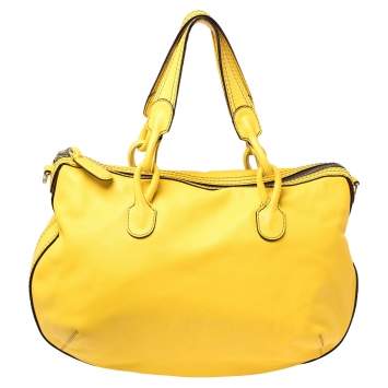 Pre Owned Loewe Yellow Leather Logo Embossed Shoulder Bag