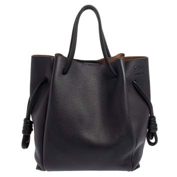 Pre Owned Loewe Midnight Blue/Black Leather  Flamenco Knot Tote