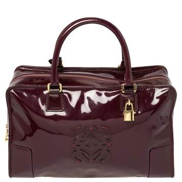 Pre Owned Loewe Burgundy Patent Leather Amazona Satchel